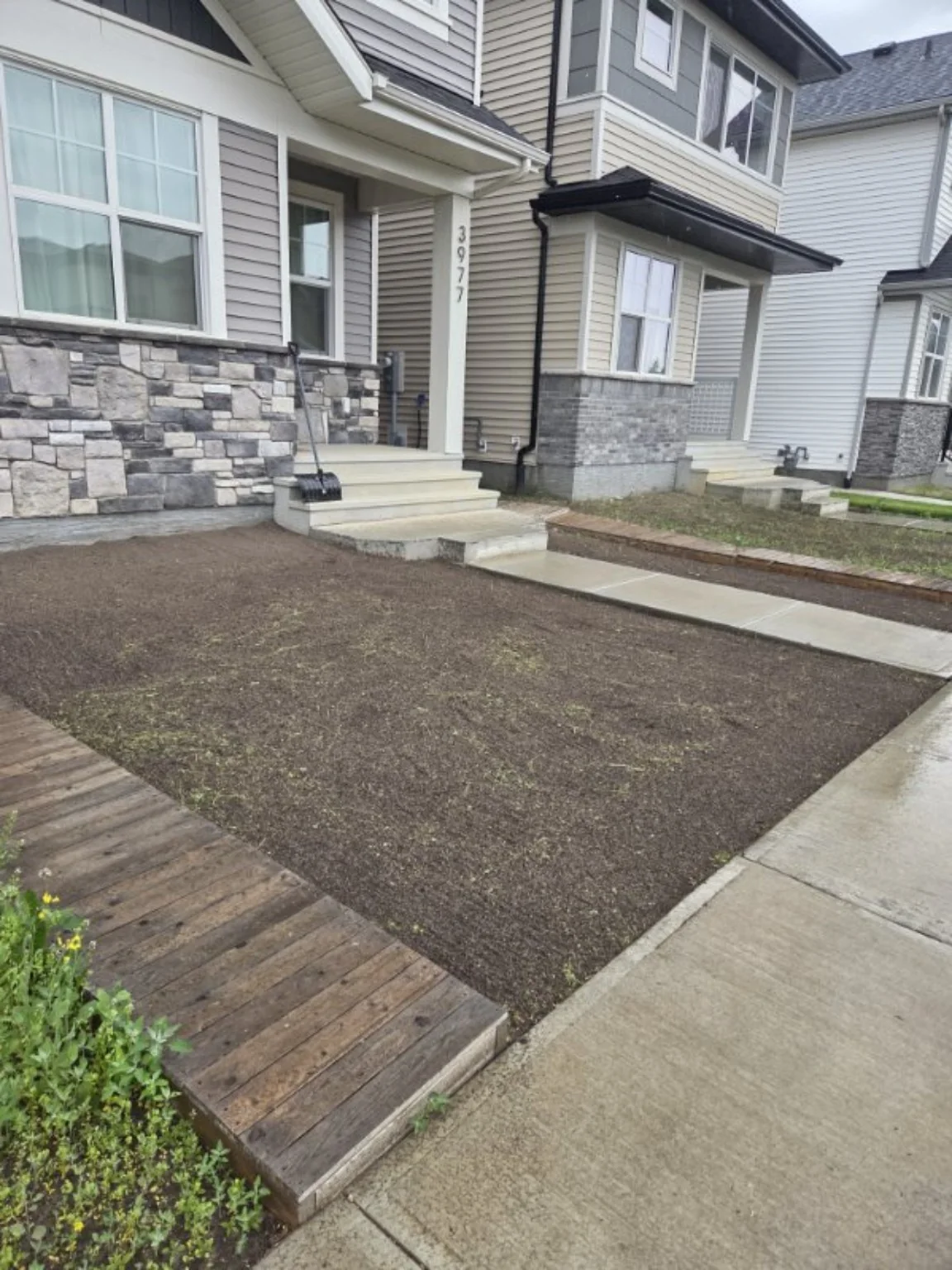Front yard prepared to final grade before sod